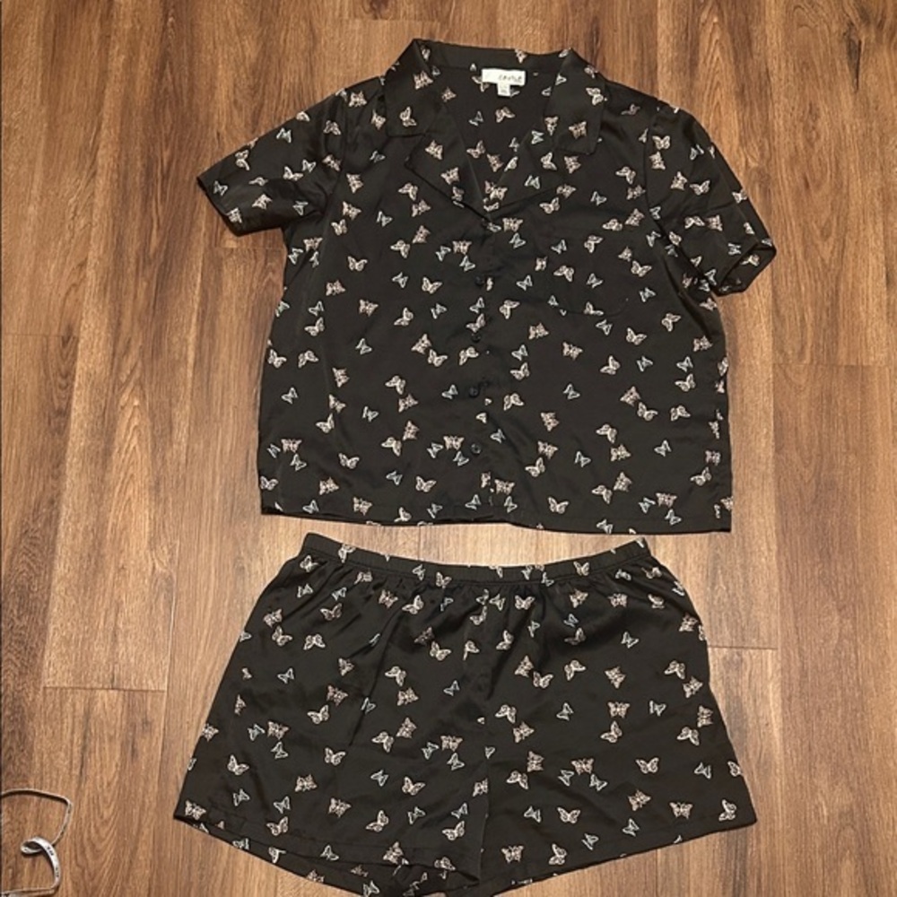 Como Sleep Ladies Whimsical Black Butterfly Print Pajama Set XL